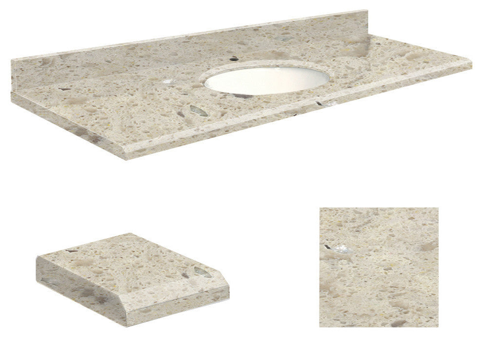 Quartz 61"x22" Vanity Top, 8" Contour, Carmel, White Bowl