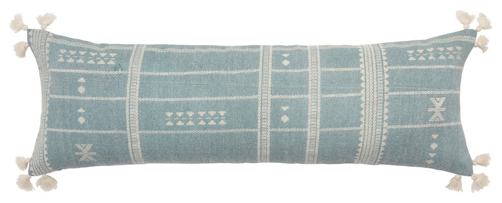 Layal Tribal Sky Blue/ Cream Pillow 13"X40" Lumbar, Down Fill