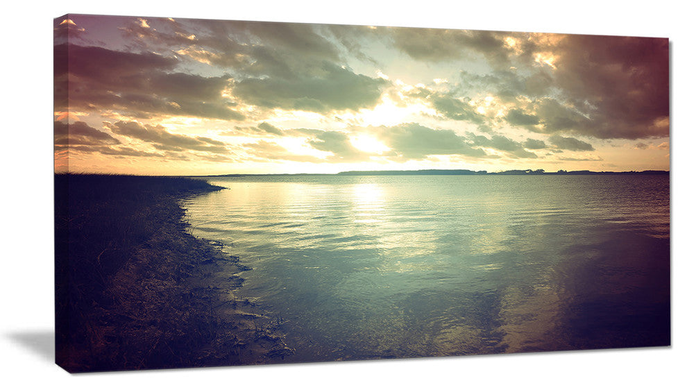 "Dark Seascape With Cloudy Sky" Extra Large Seascape Art Canvas, 32"x16"
