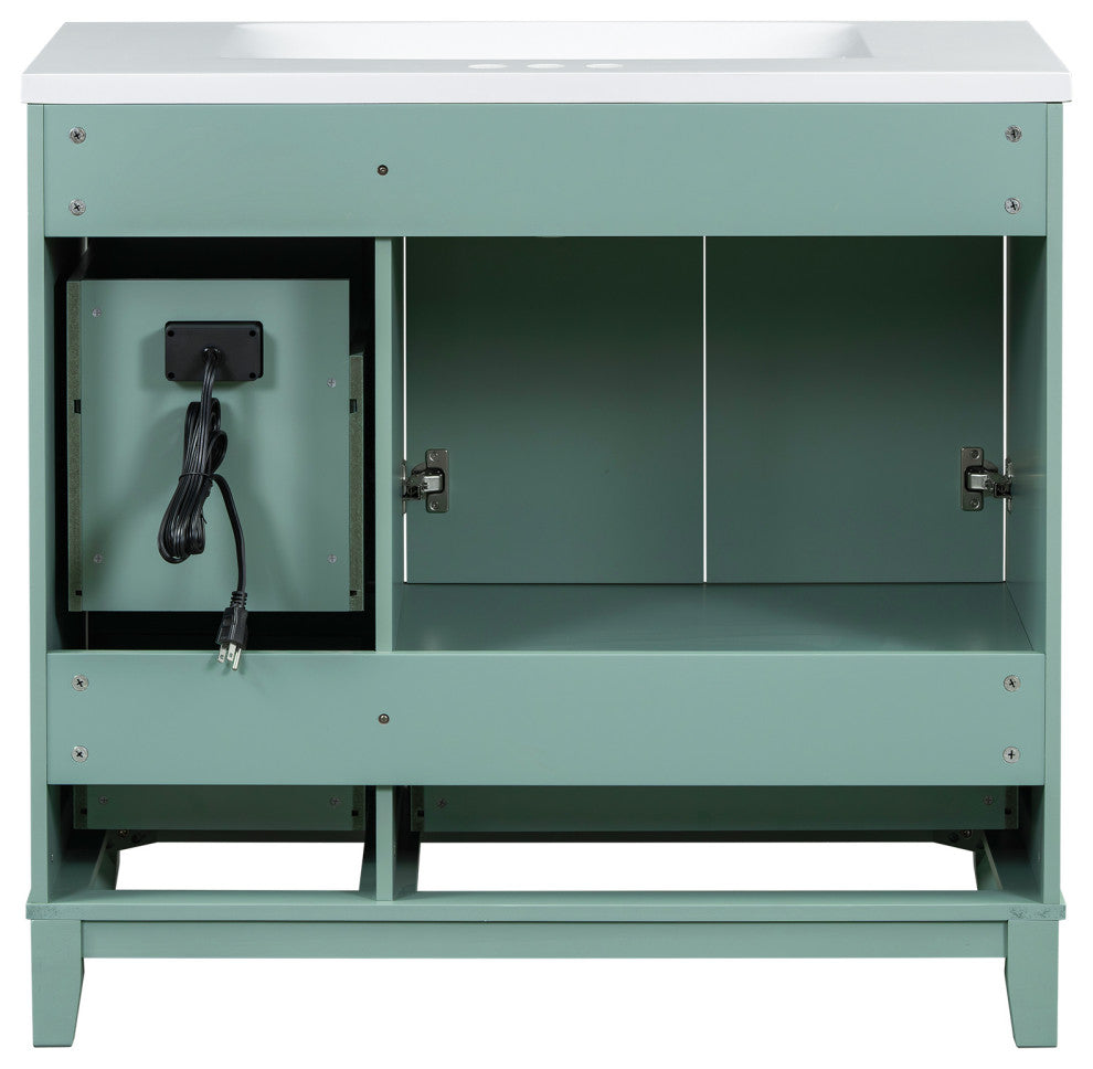 36" Freestanding Bath Vanity Set, Integrated Resin Sink, Green