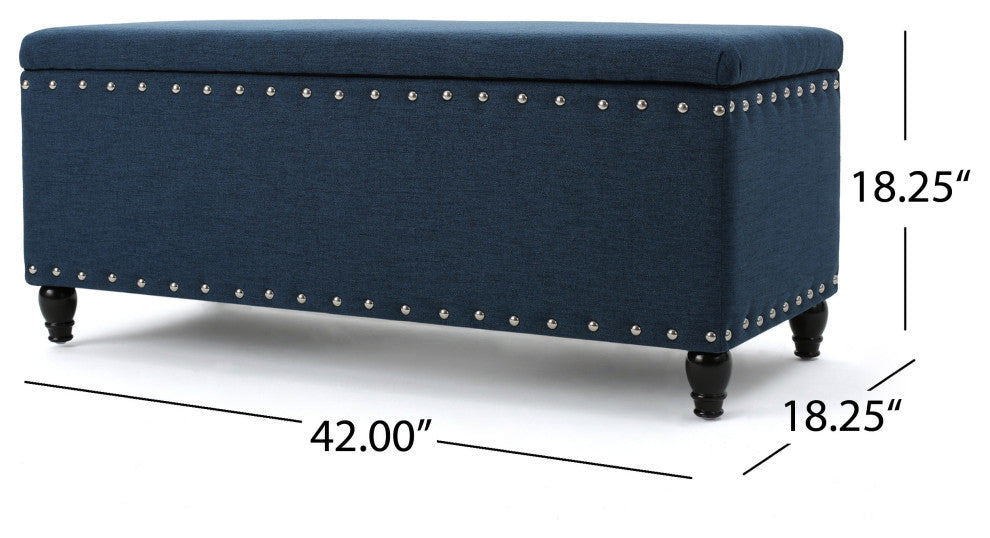 GDF Studio Evvy Fabric Storage Ottoman, Deep Blue
