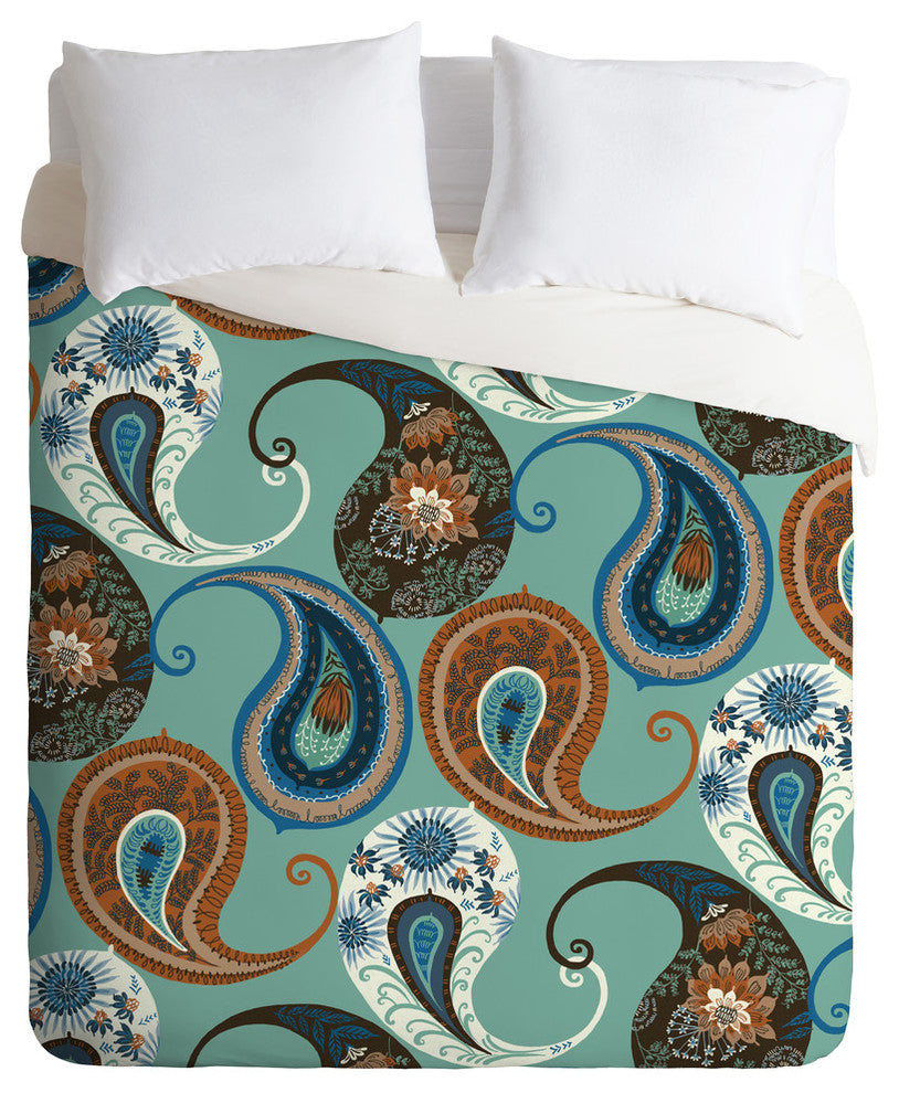 Deny Designs Pimlada Phuapradit Teal Floral Paislys Duvet Cover-Lightweight