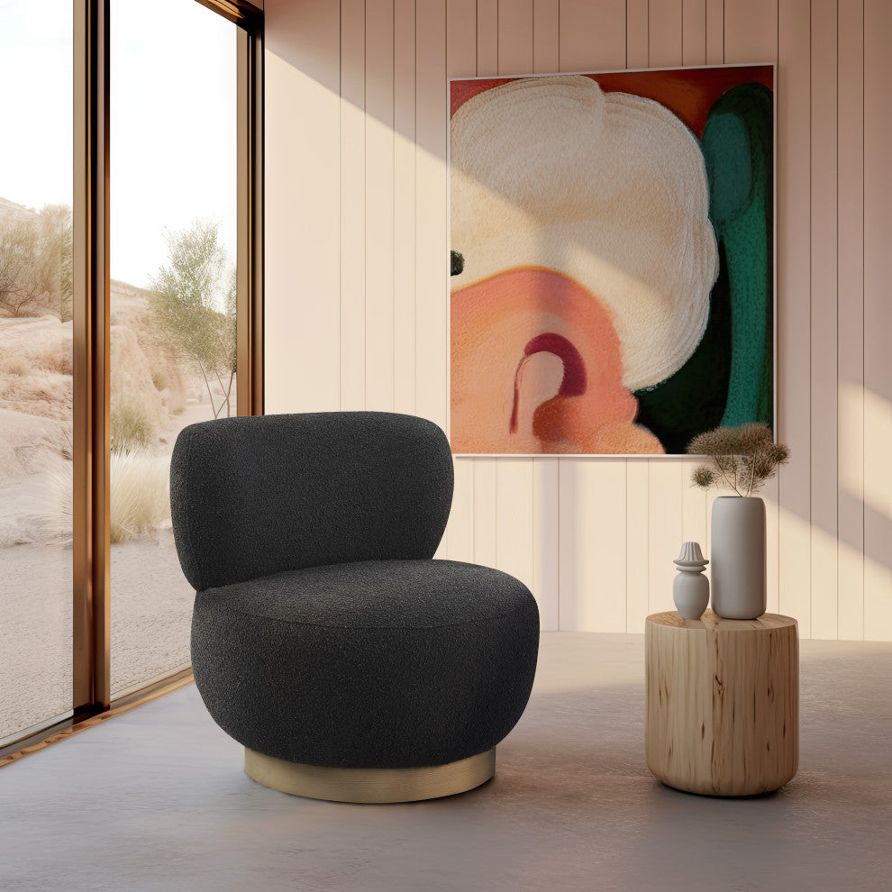 Calais Accent Chair, Black, Natural Oak Veneer Base