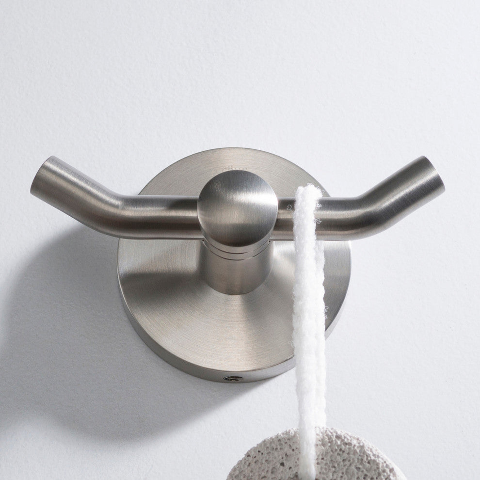 Elie Bathroom Robe and Towel Double Hook, Nickel