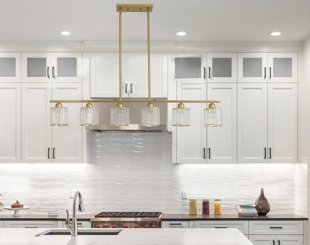 6-Light Linear Kitchen Island Pendant Lighting, Gold