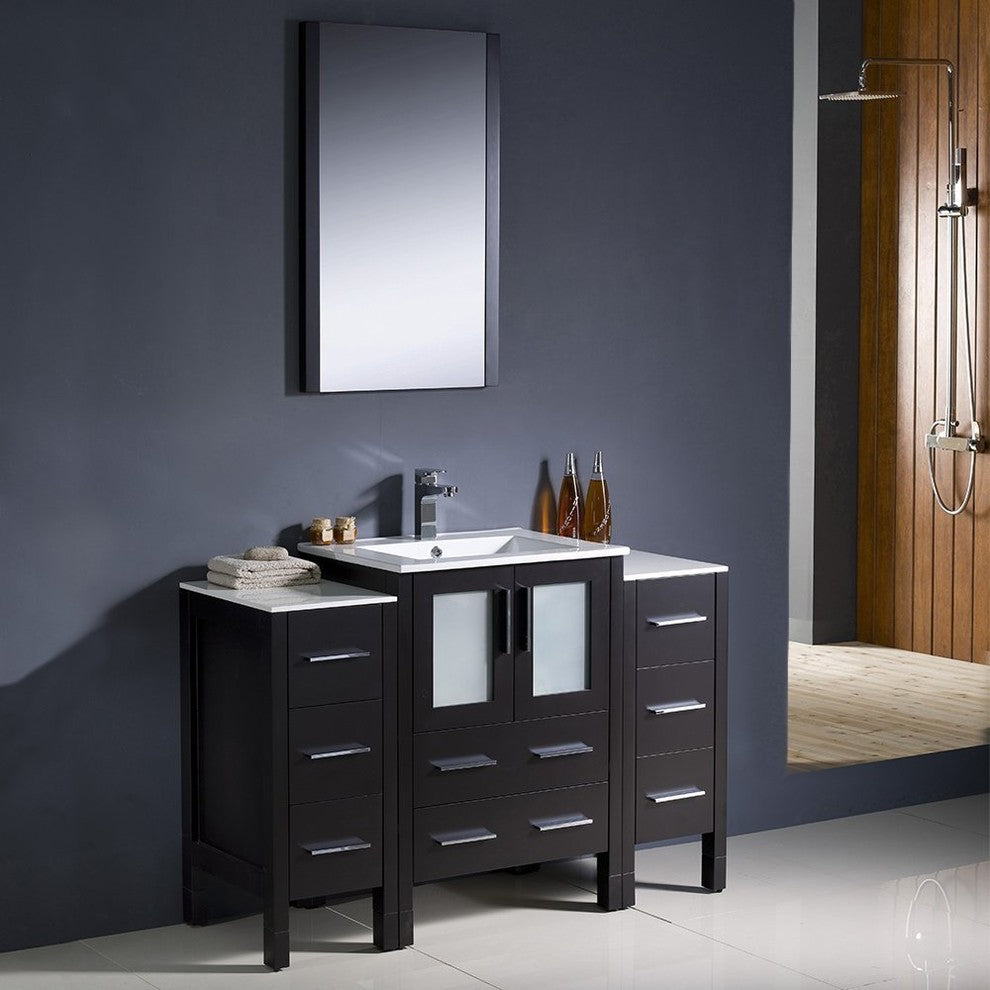 Torino 48" Espresso Modern Bathroom Vanity With 2 Side Cabinets, FFT1040CH
