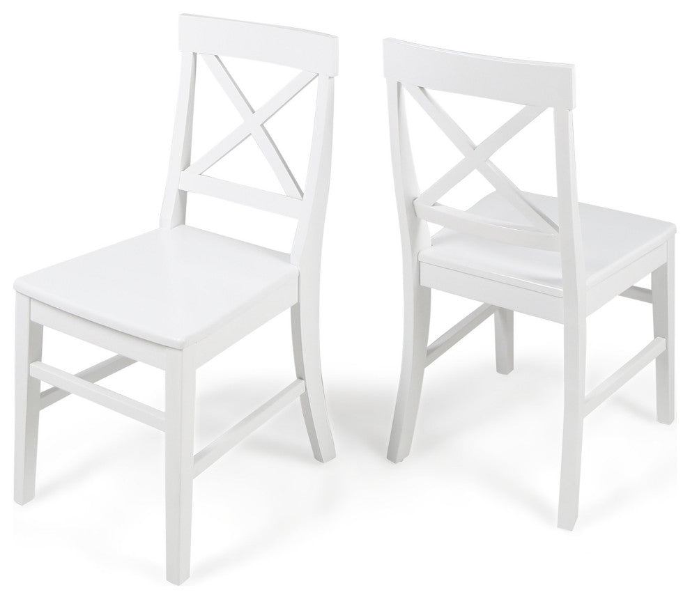 GDF Studio Truda Farmhouse Acacia Wood Dining Chairs, Set of 2, White