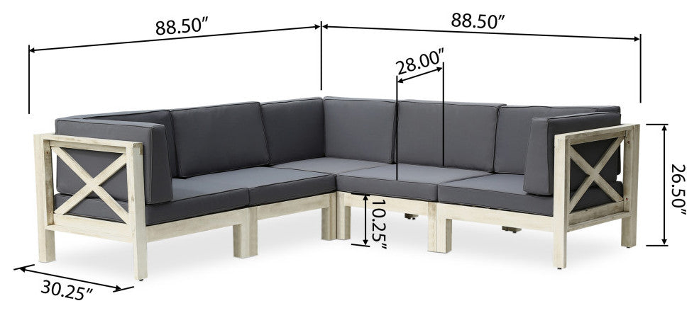Ansel Outdoor Acacia Wood 5 Seater Sectional Sofa Set With Cushions