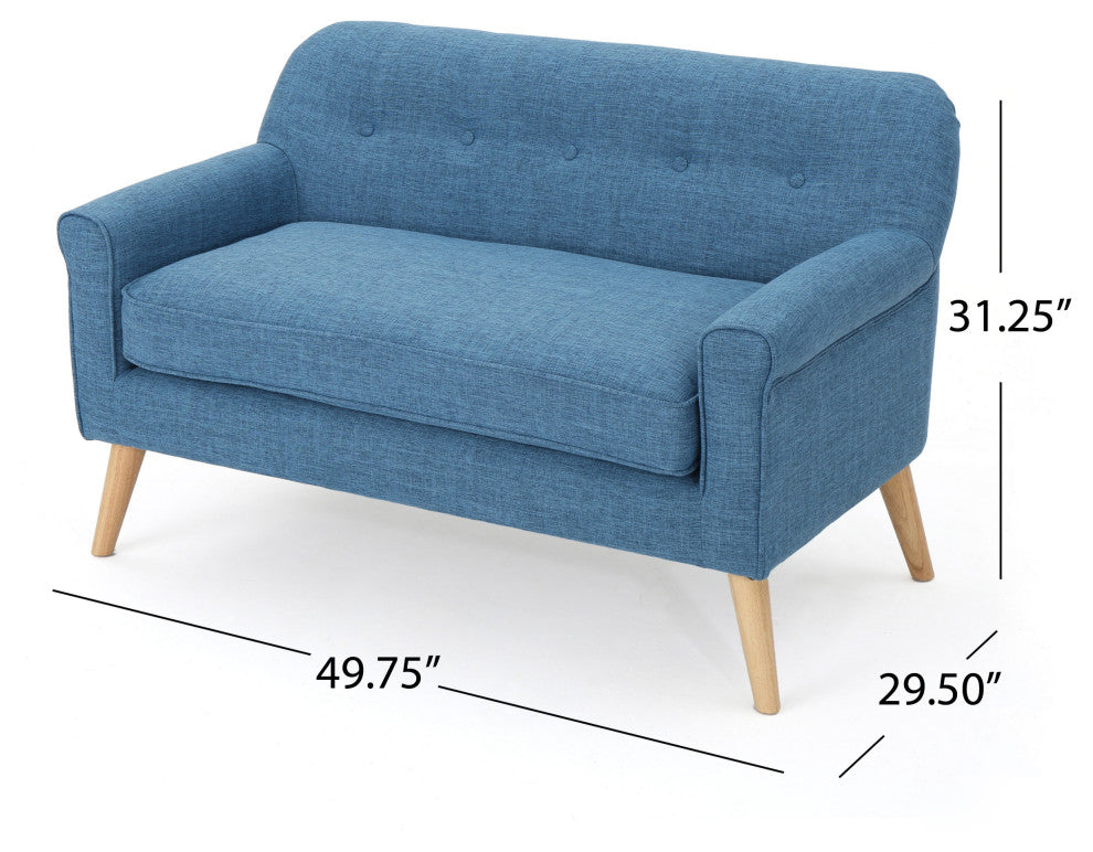 GDF Studio Mia Mid Century Modern Fabric Loveseat, Muted Blue