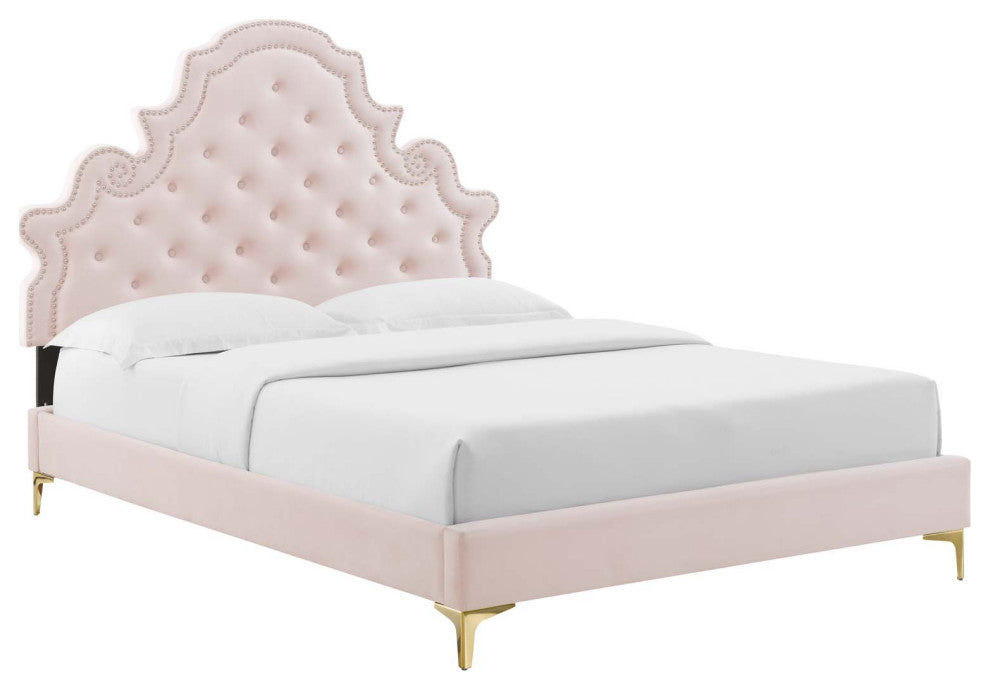 Gwyneth Tufted Performance Velvet Queen Platform Bed - Pink