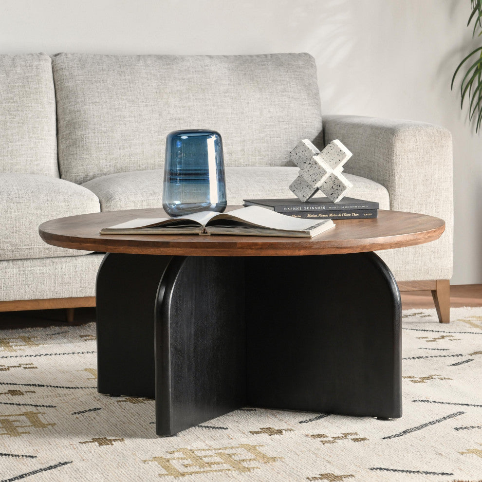 Penelope Mango Wood Two-Tone Coffee Table, Black