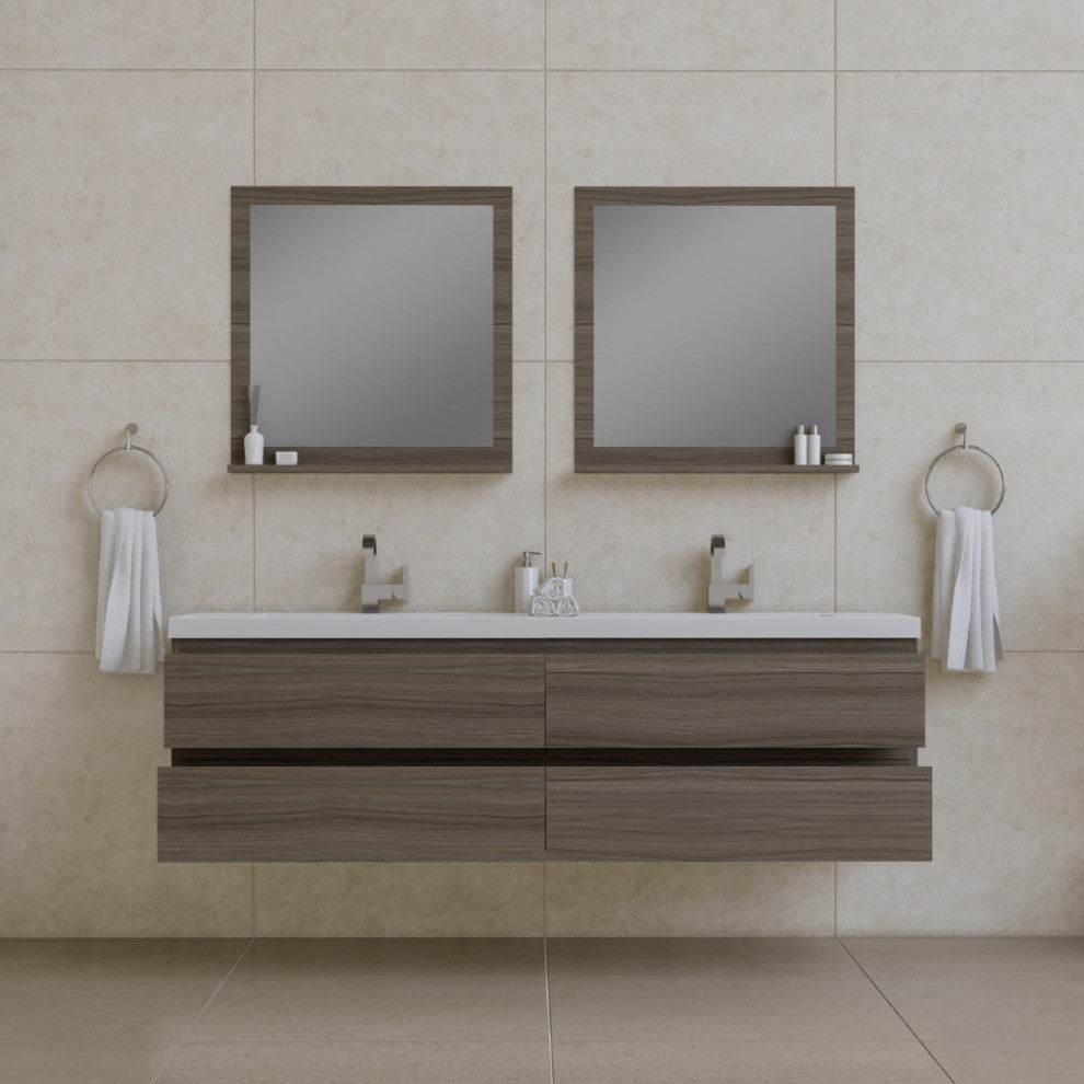 Paterno 72" Double Wall Mounted Bathroom Vanity, Gray