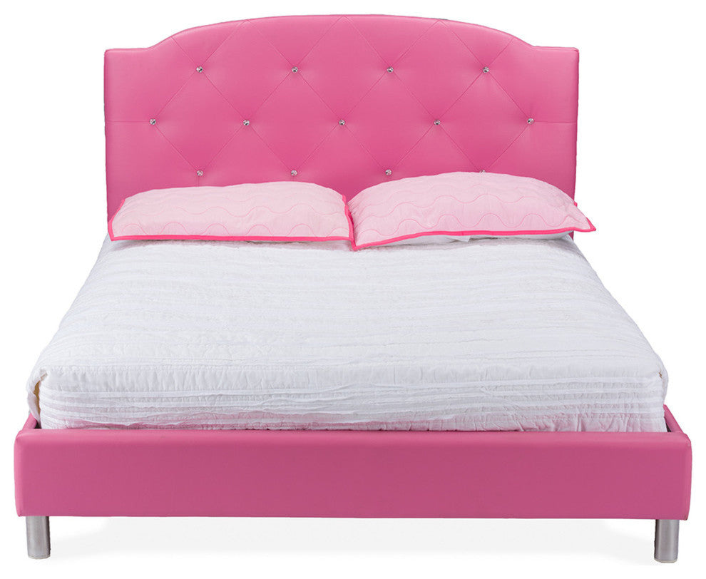 Canterbury Leather Contemporary Bed, Pink, Full