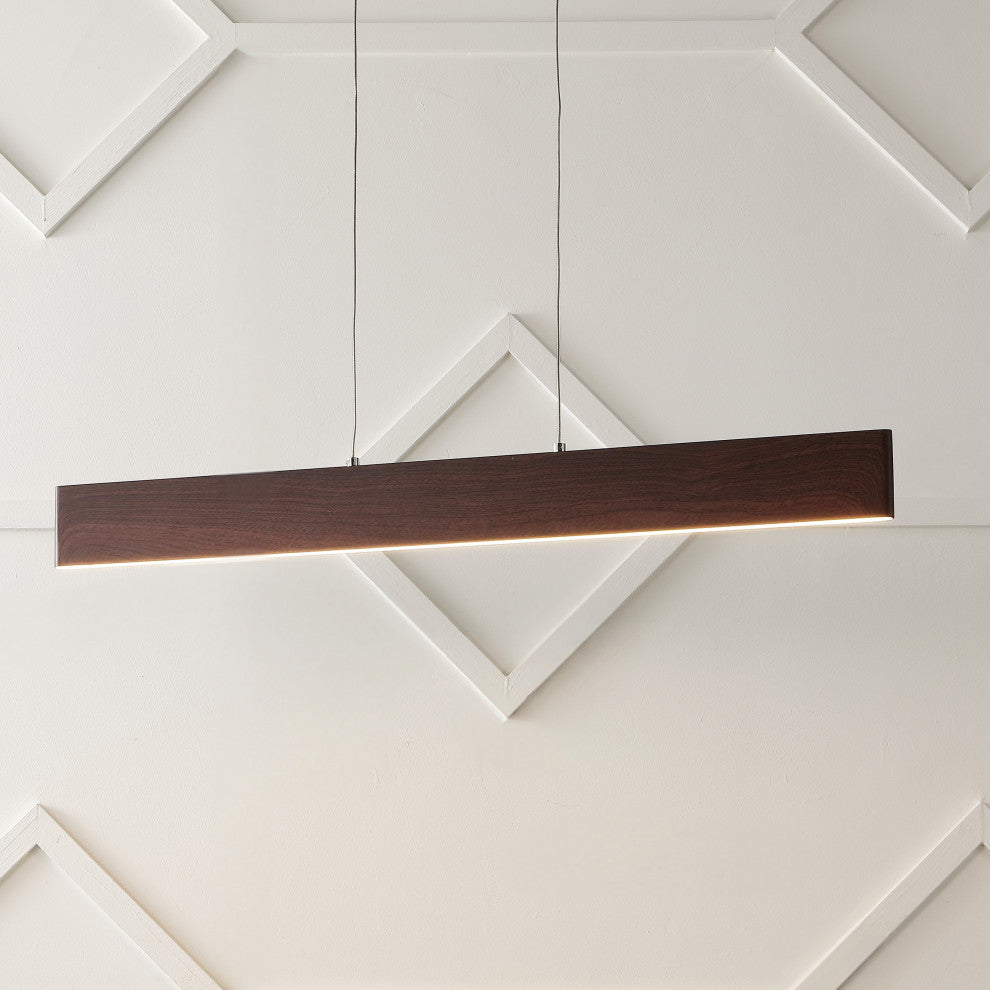 Draper 32" Adjustable Integrated LED Metal Linear Pendant, Dark Brown Wood