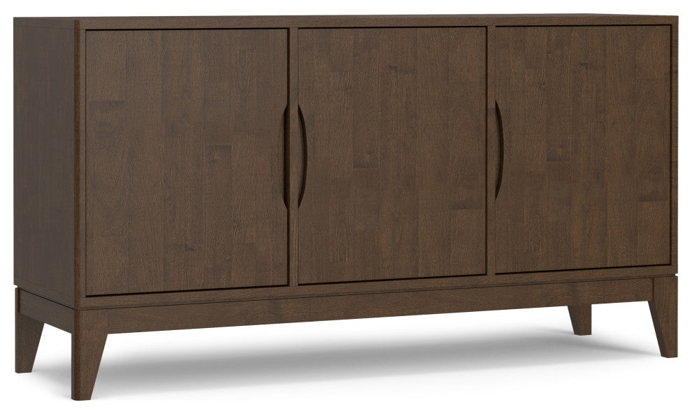 Harper Solid Hardwood 3 Door Sideboard Buffet / Storage Cabinet, Walnut Brown
