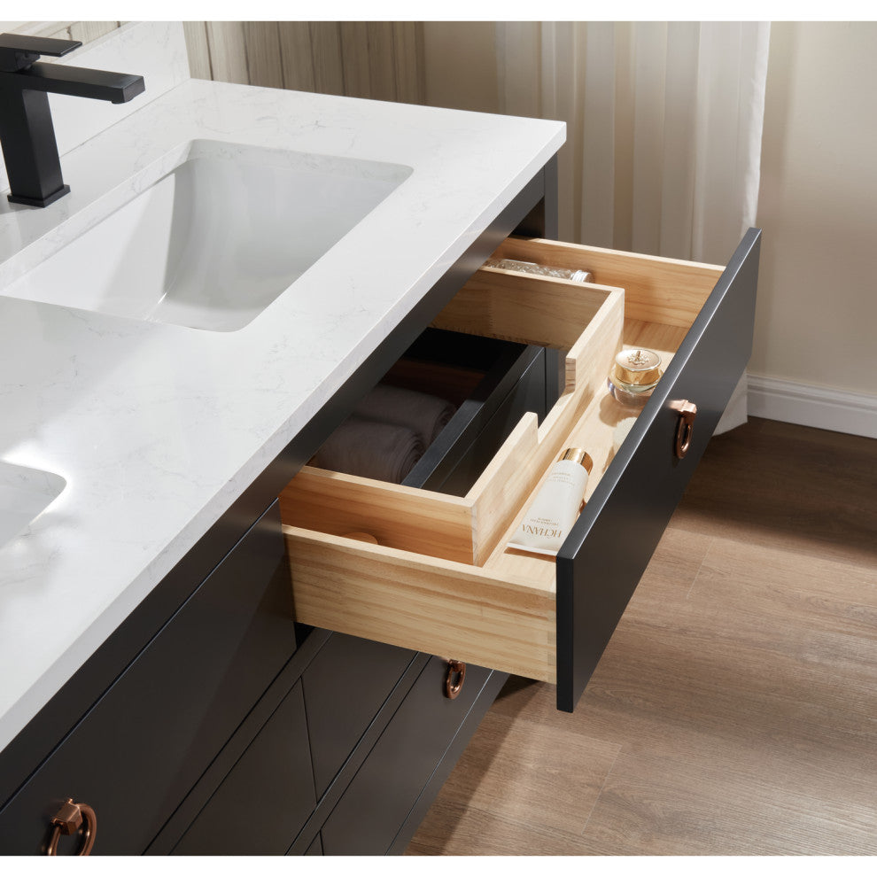 Legion Furniture WS2518 Series Bathroom Sink Vanity, Tricorn Black, 60", Artificial Stone Top, Double Sink