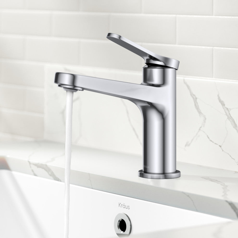 KRAUS Indy Single Handle Basin Bathroom Faucet Chrome, Pop Up Drain