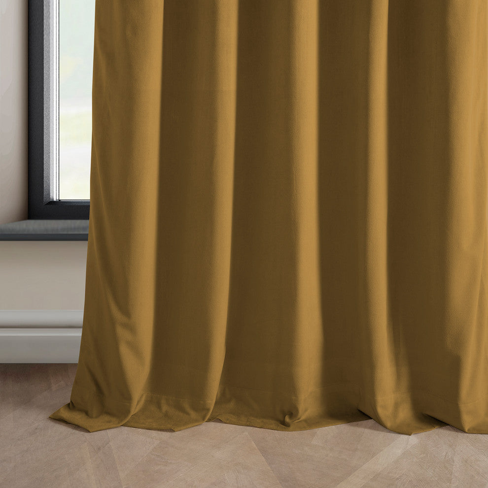 Heritage Plush Velvet Curtain Single Panel, Retro Gold, 50"x96"