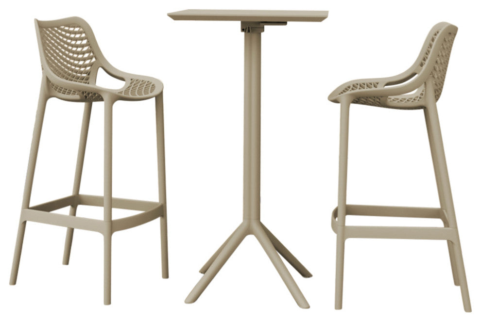 Sky Air Square Bar Set With 2 Barstools Taupe