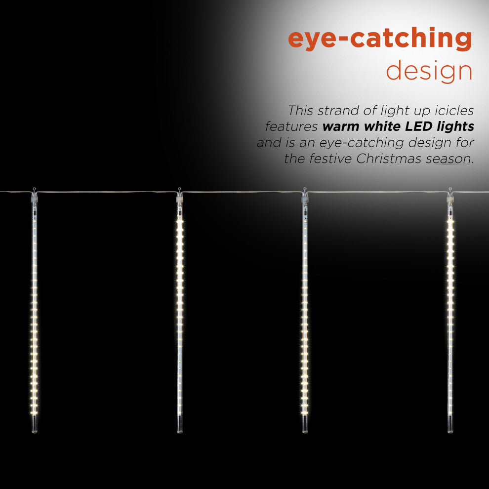 135"L Hanging Icicle Outdoor Lights with Chasing Warm White LED Lights