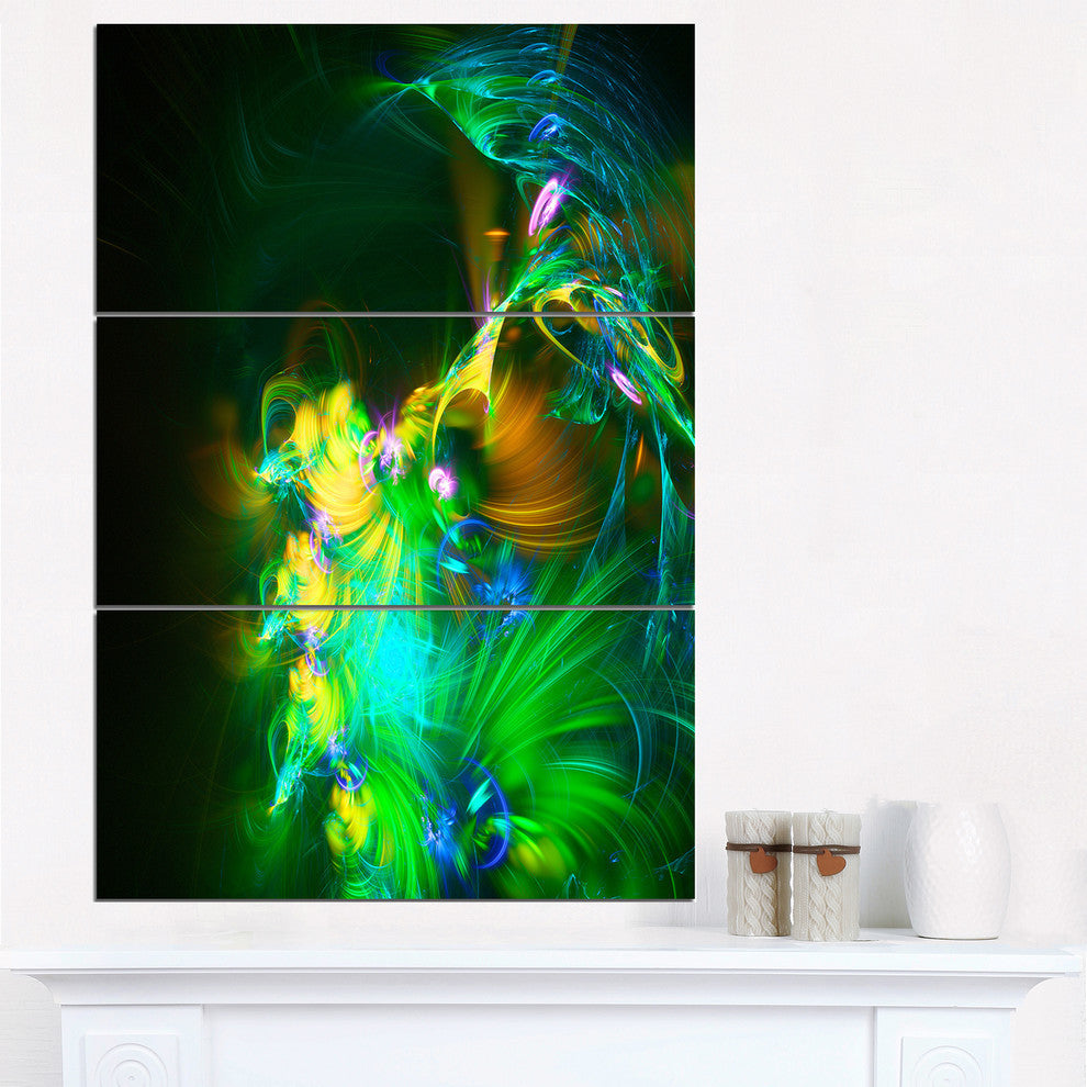 "Bright Green Fractal Flower in Dark" Metal Wall Art, 3 Panels, 28"x36"