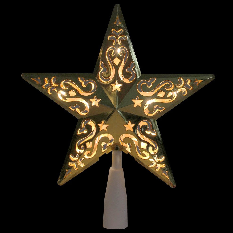 8.5" Gold Star Cut-Out Design Christmas Tree Topper - Clear Lights