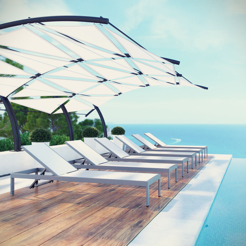 Silver White Shore Chaise Outdoor Patio Aluminum Set of 6