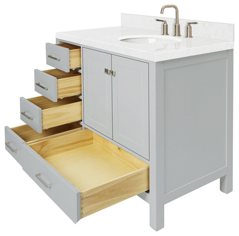 Ariel Cambridge 42" Right Offset Single Oval Sink Vanity, Carrara Quartz