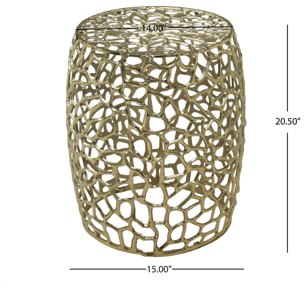 GDF Studio Aluminum Mesh Design Drum End Table, Gold