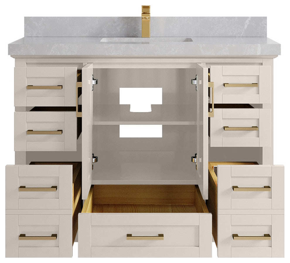 Boston 48" Single Sink Bath Vanity in Fine Grain 2" Pearl Gray