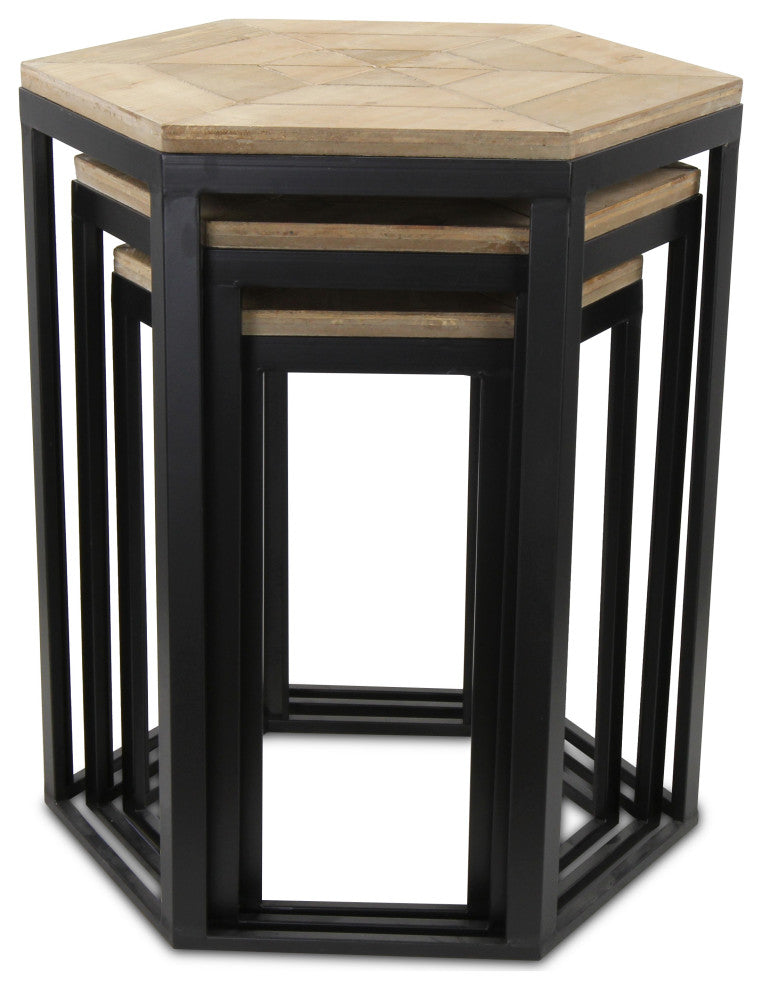 3-Piece Hexagonal Wood Nesting Table Set