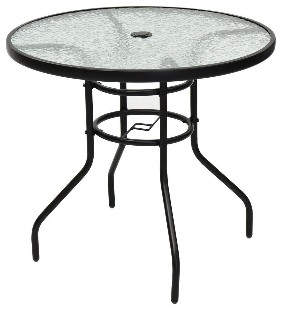 Modern 31.5" Patio Tempered Glass Steel Frame Round Table