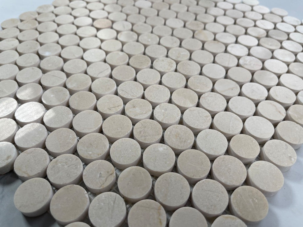 Crema Marfil Marble 3/4 inch Penny Round Mosaic Tile Polished, 1 sheet