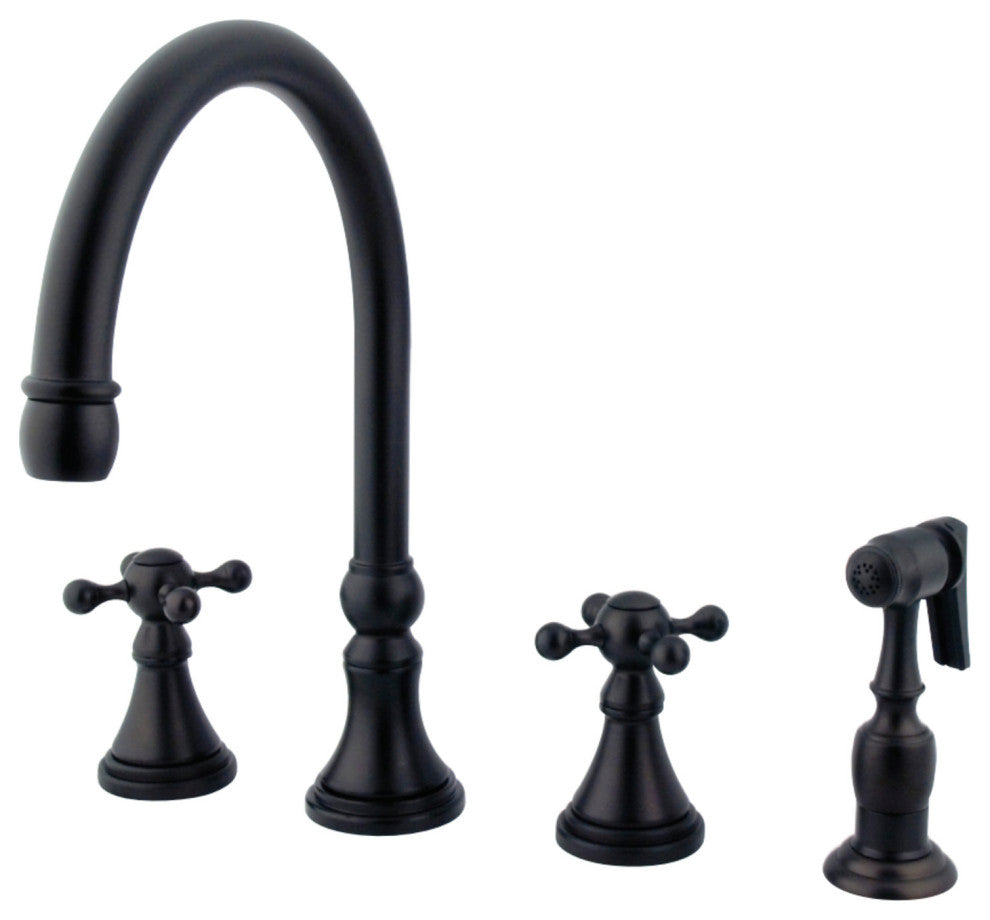 Kingston Brass Widespread Kitchen Faucet With Brass Sprayer, Oil Rubbed Bronze