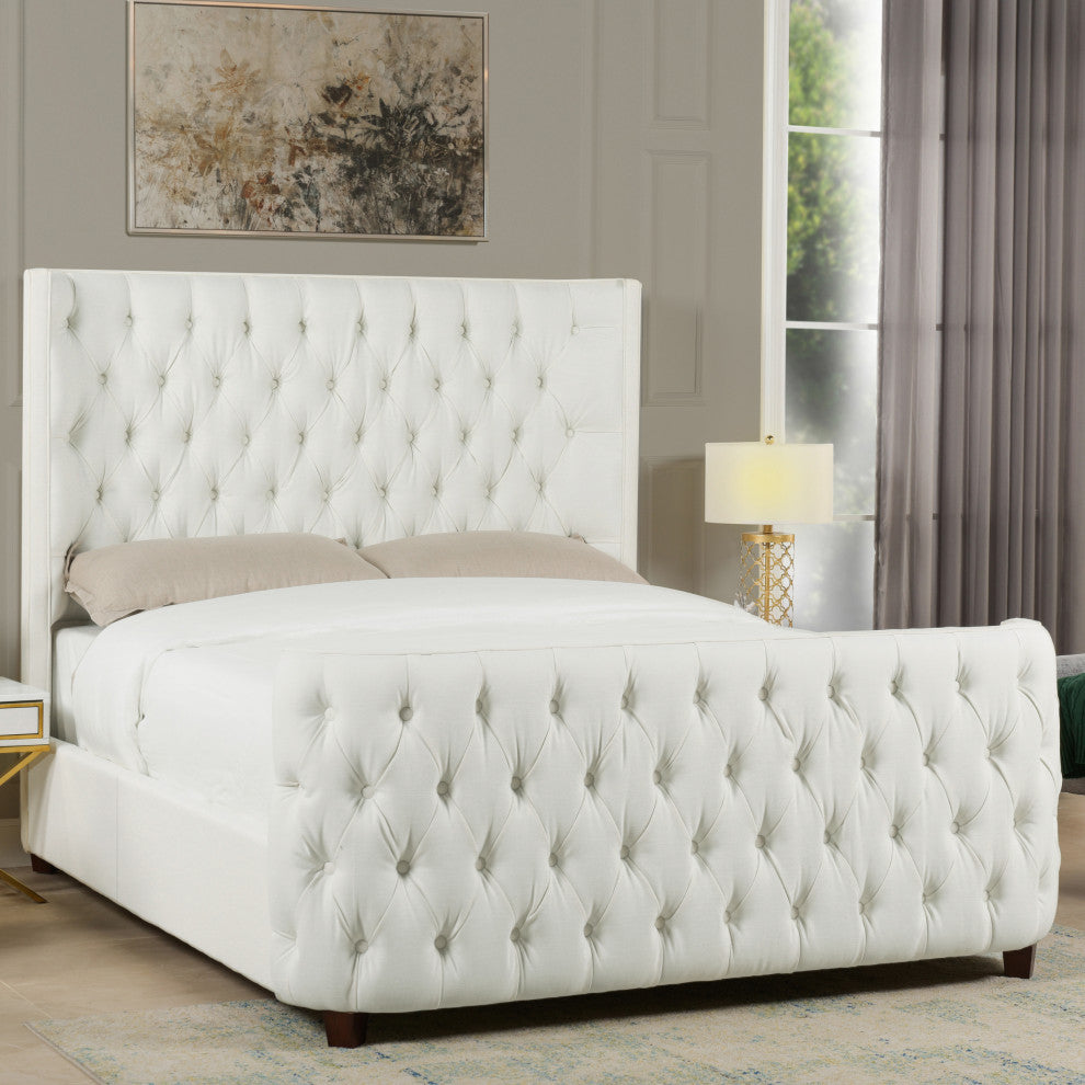 Brooklyn Tufted Sheltered Wingback Panel Bed, Antique White, Queen