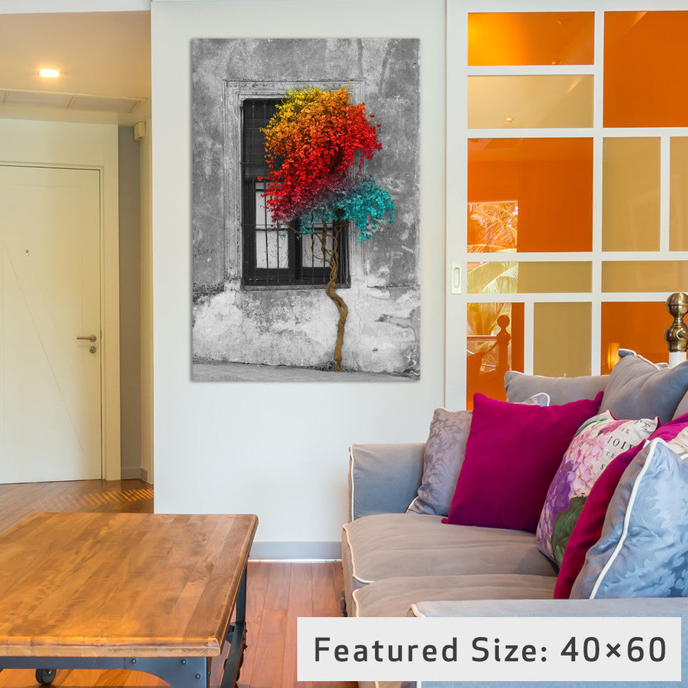 "Tree in Front of Window Rainbow Pop Color Pop" by Panoramic Images, 26x18x1.5"