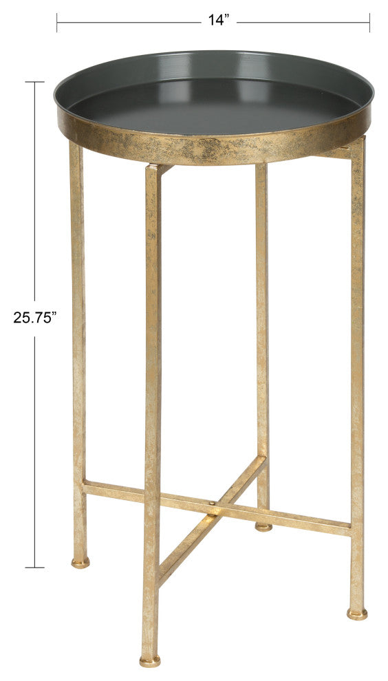Kate and Laurel Celia Round Metal Foldable Tray Accent Table, Gold and Gray