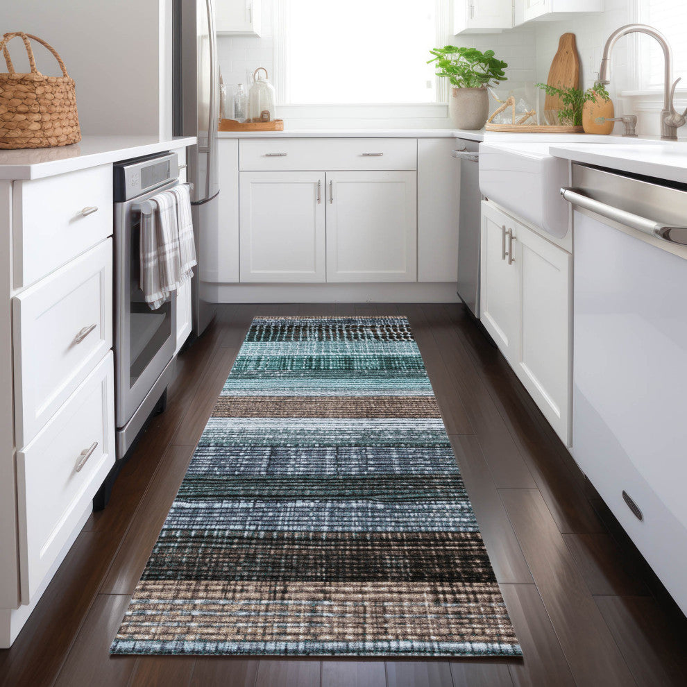 Machine Washable Indoor/Outdoor Chantille ACN1873 Teal 2'3" x 7'6" Runner Rug
