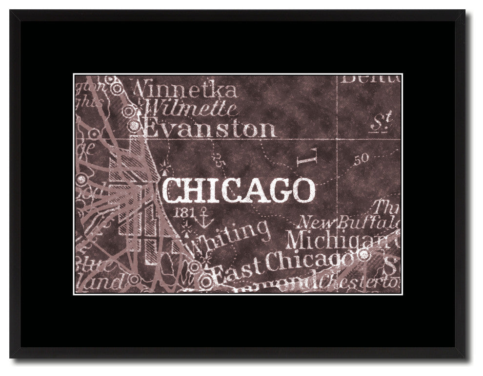 Chicago Illinois Vintage Vivid Sepia Map Canvas, 16"x21"