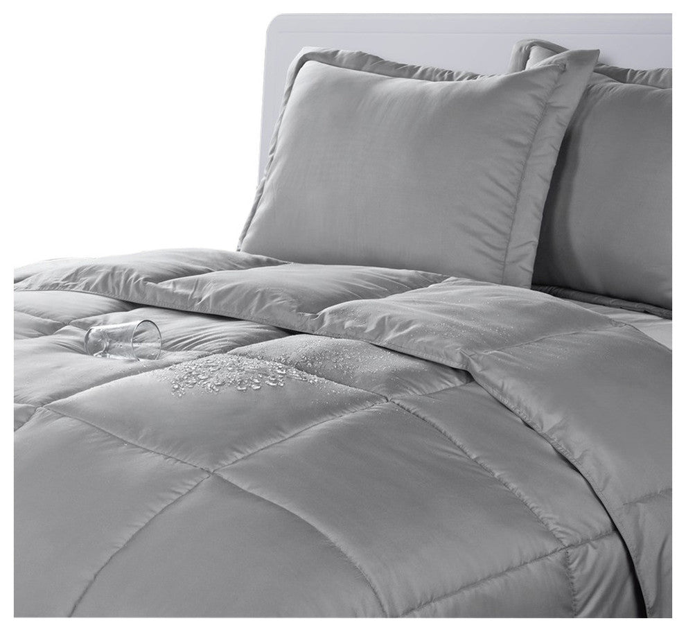 Lotus Home Water and Stain Resistant Microfiber Comforter Mini Set, Silver, Twin