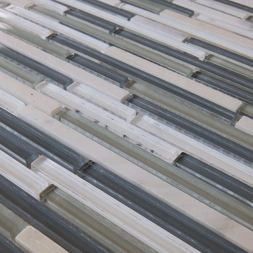 12"x12" Glass and Stone Mosaic Tile, Morning, Strips, Set of 50