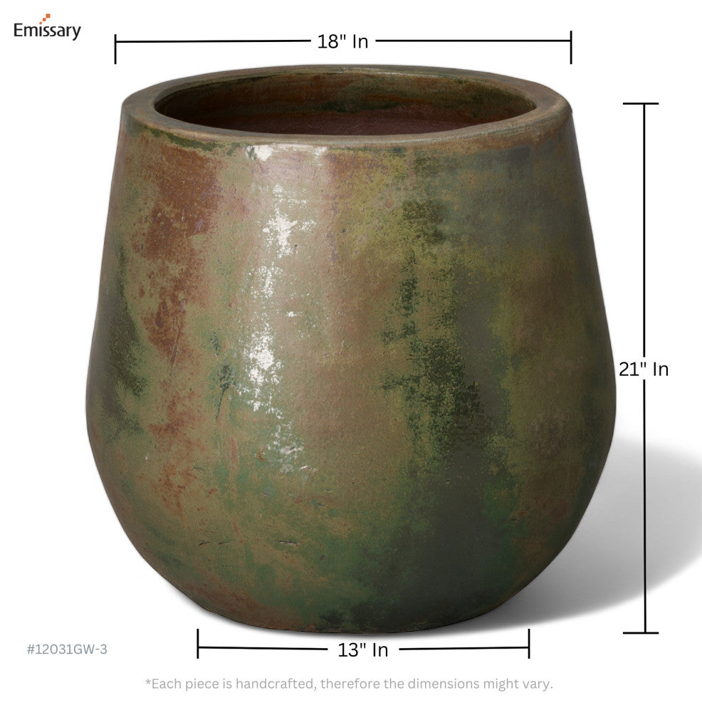 Large Green Wash Round Planter