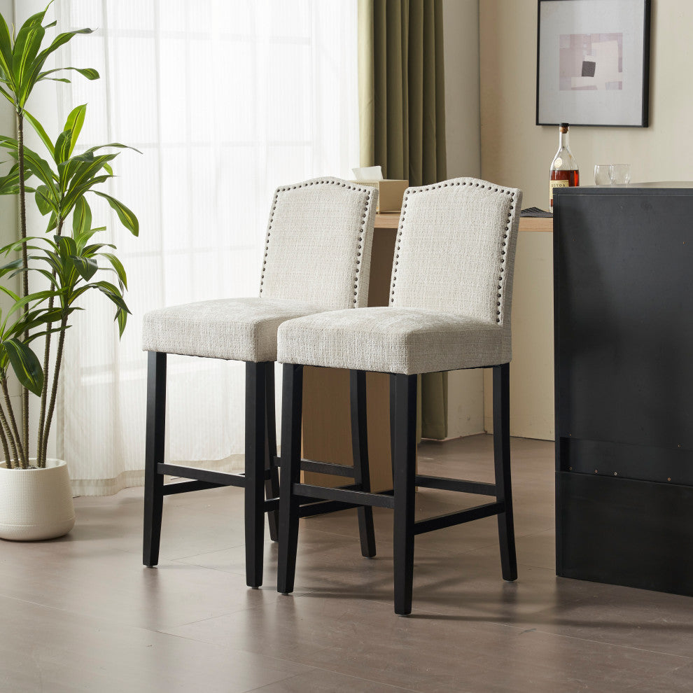 Deville 30" Counter Height Upholstered PU Bar Stools, Set of 2, Beige Fabric