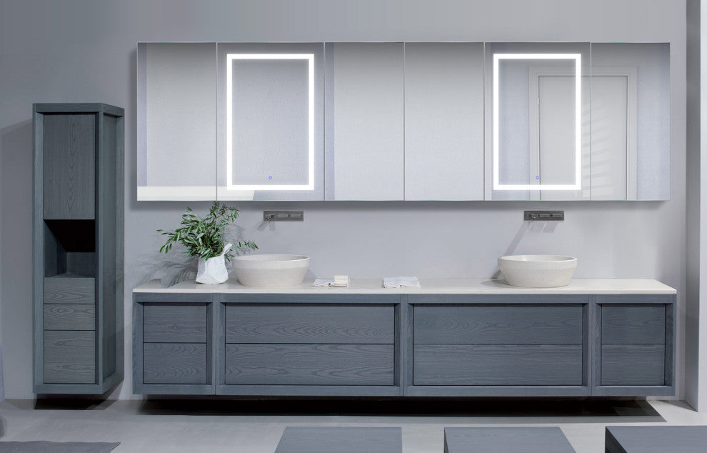 120x36 LLLRRR, Recessed Or Surface Mount Medicine Cabinet 24 Shelves, LED