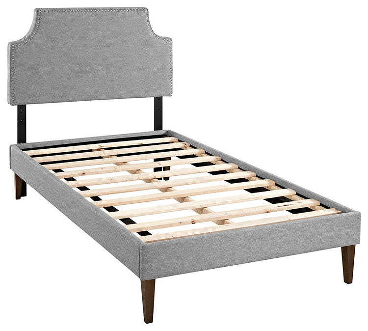 Modway Laura Twin Fabric Platform Bed With Squared Tapered Legs, Light Gray