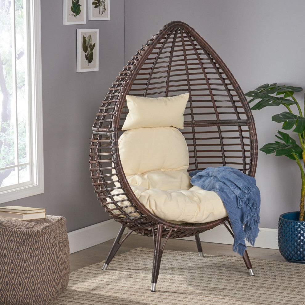GDF Studio Dermot Teardrop Wicker Lounge Chair with Water Resistant Cushion