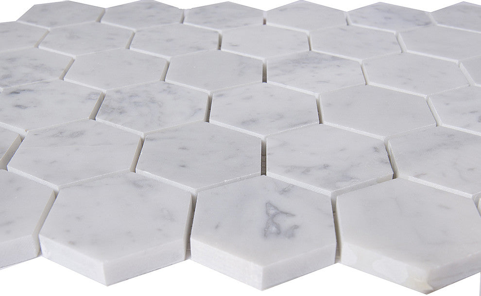 Carrara White Marble Mosaic Tile, Hexagon, Polished, Sample