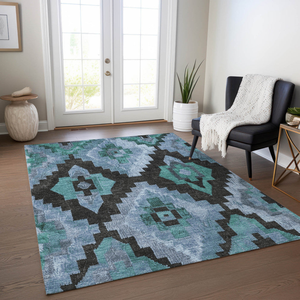 Machine Washable Indoor/Outdoor Chantille ACN1894 Teal 9' x 12' Rug