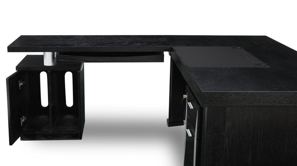 Pierce Black Oak Desk With Storage, Left