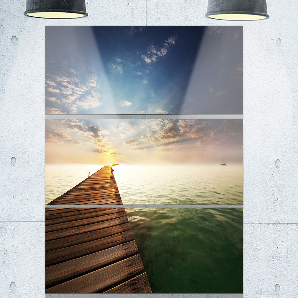 "Wooden Boardwalk into Indefinite Sea" Metal Wall Art, 3 Panels, 28"x36"